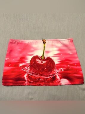 Omighty Small Soda Cherry Micro Skirt, Low Rise Ultra Mini Skirt, Pink/Red